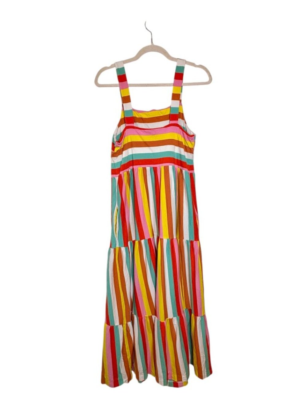 J.Crew Rainbow Stripe Tiered Maxi Dress Preppy Resort Colorful Medium - Picture 4 of 9
